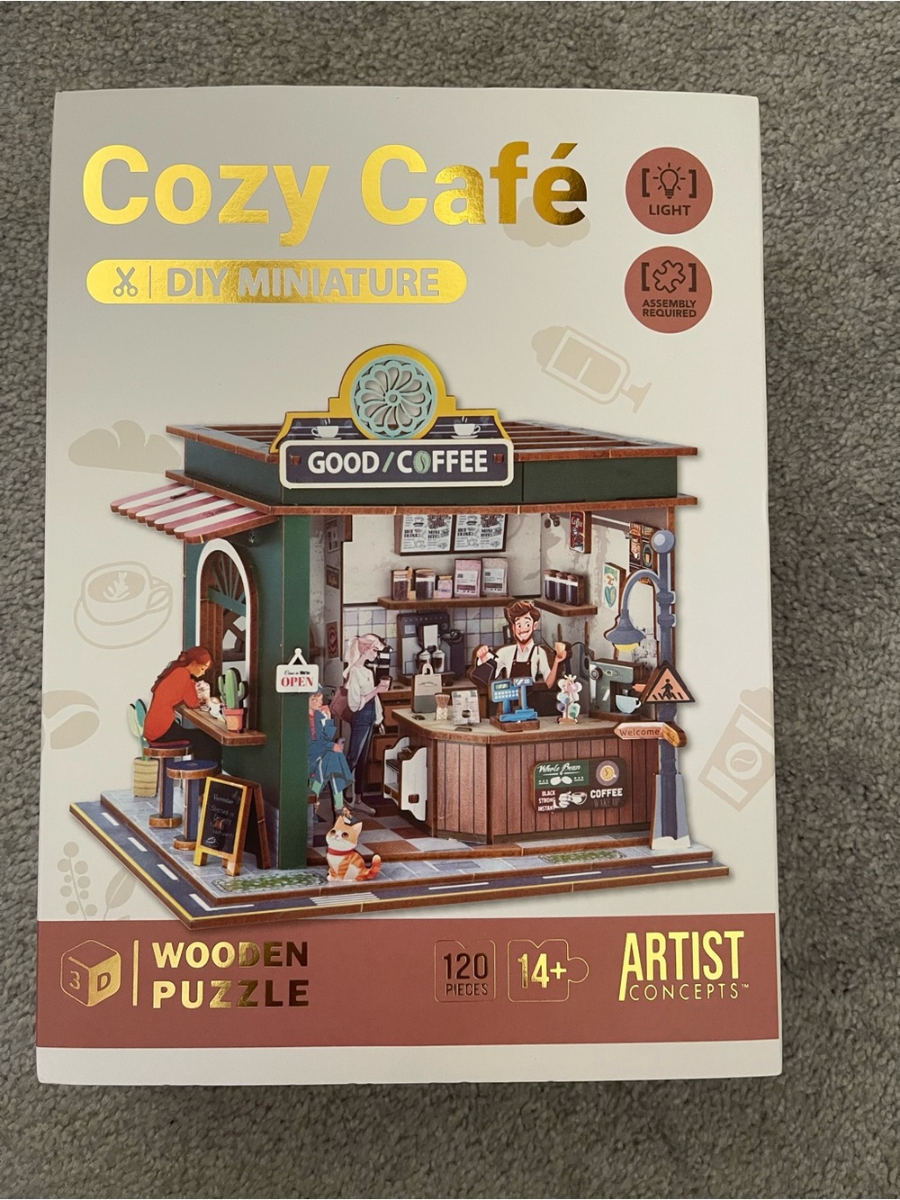 Cozy Café DIY Miniature 3D Wooden Puzzle - artists concept